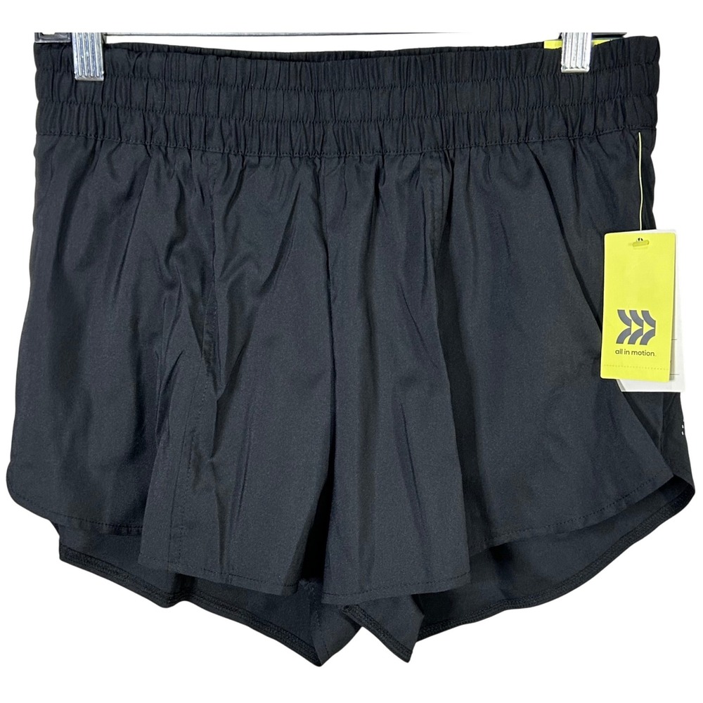 All in Motion Women Black Athletic Run Shorts Mid Rise Moisture Wick Medium